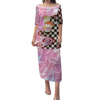 Personalized Japanese Kawaii Sushi Roll Puletasi Wagara Palaka Pattern LT9 Long Dress Pink - Polynesian Pride