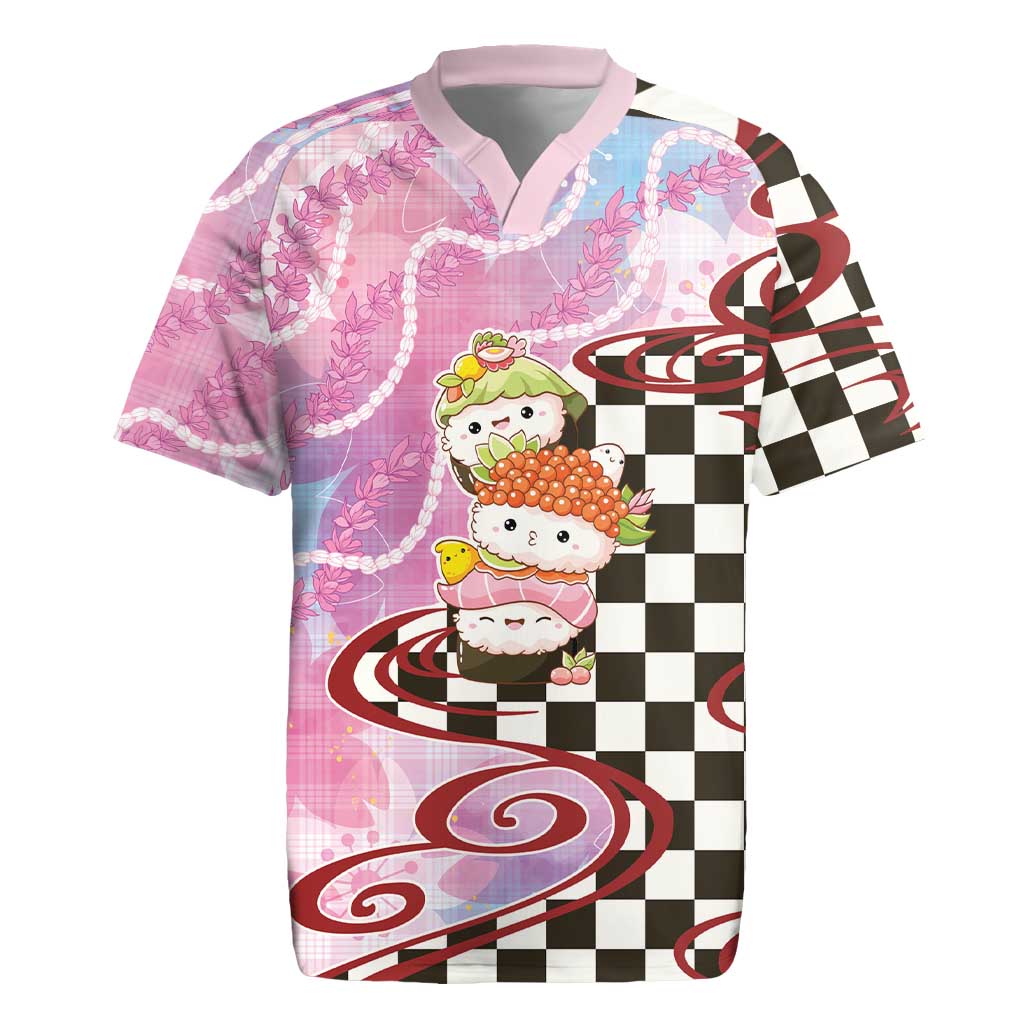 Personalized Japanese Kawaii Sushi Roll Rugby Jersey Wagara Palaka Pattern LT9 Pink - Polynesian Pride