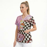 Personalized Japanese Kawaii Sushi Roll Scrub Top Wagara Palaka Pattern LT9 - Polynesian Pride