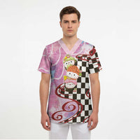 Personalized Japanese Kawaii Sushi Roll Scrub Top Wagara Palaka Pattern LT9 - Polynesian Pride