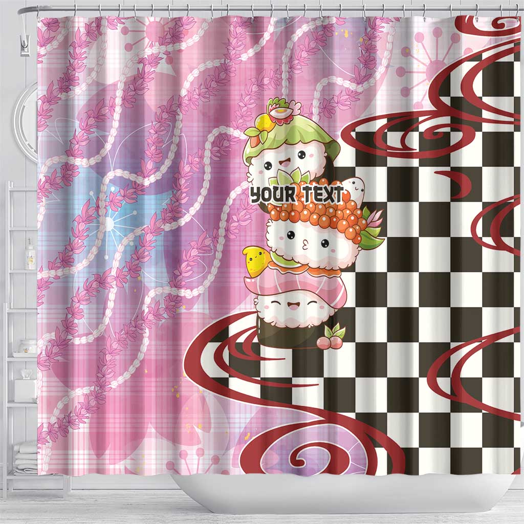 Personalized Japanese Kawaii Sushi Roll Shower Curtain Wagara Palaka Pattern LT9 - Polynesian Pride