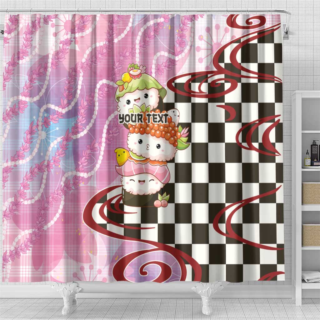 Personalized Japanese Kawaii Sushi Roll Shower Curtain Wagara Palaka Pattern LT9 - Polynesian Pride