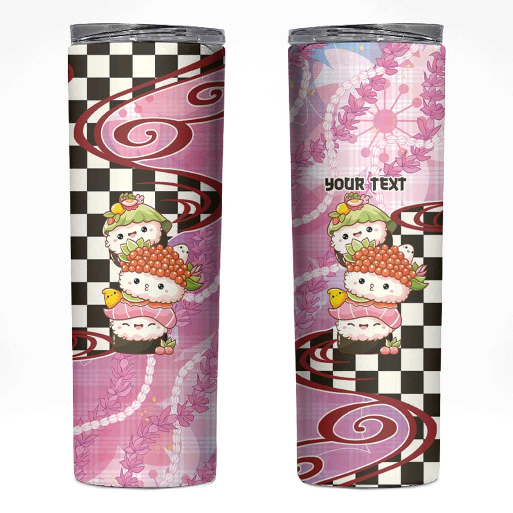 Personalized Japanese Kawaii Sushi Roll Skinny Tumbler Wagara Palaka Pattern LT9 Pink - Polynesian Pride