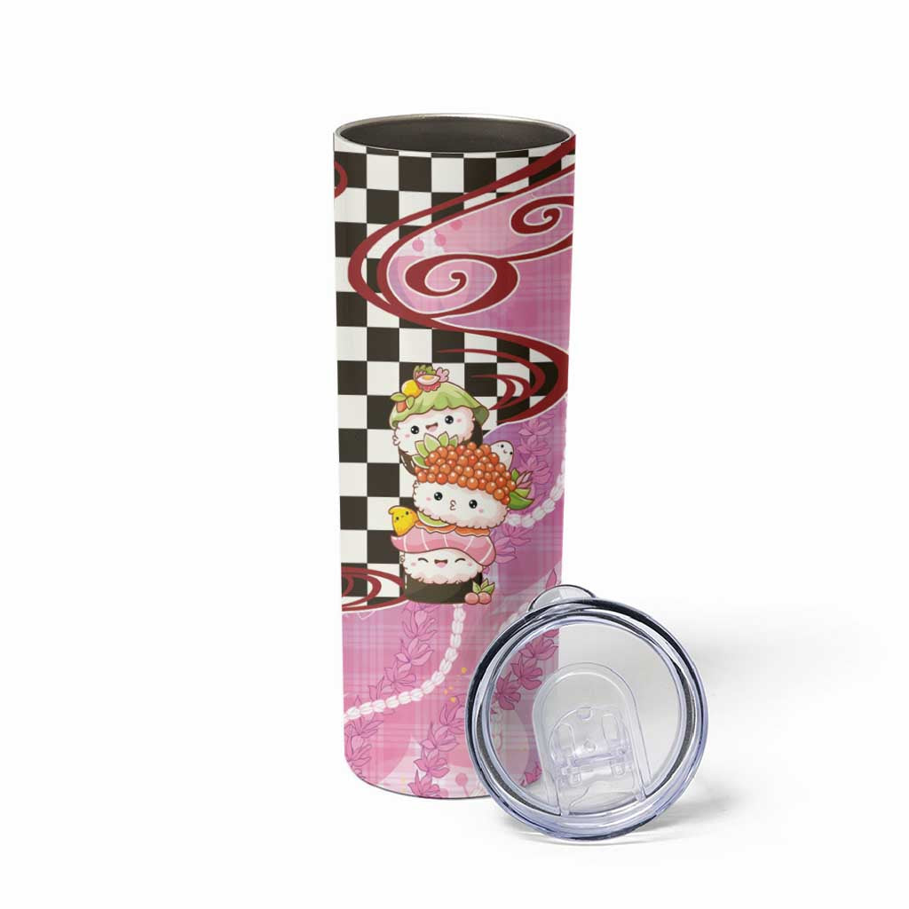 Personalized Japanese Kawaii Sushi Roll Skinny Tumbler Wagara Palaka Pattern LT9 - Polynesian Pride