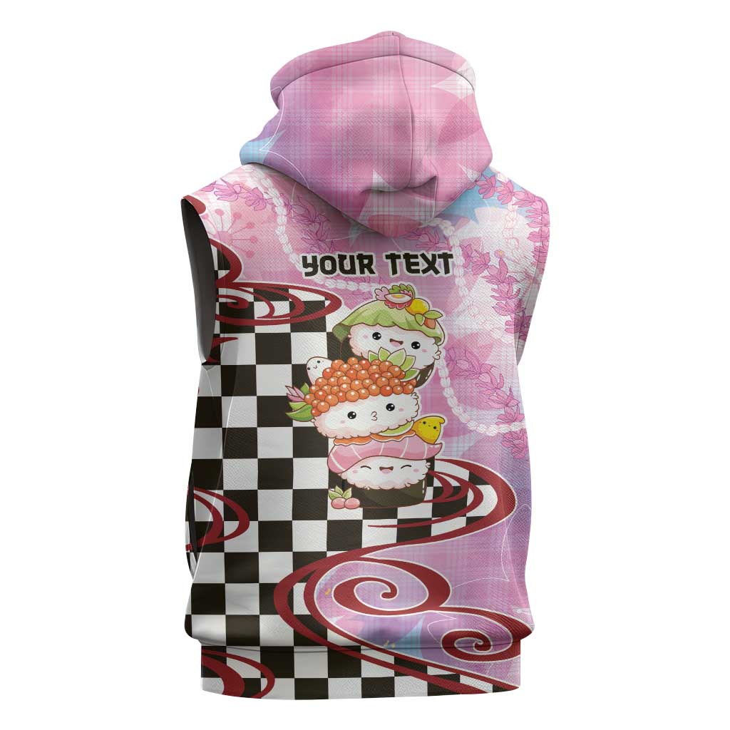 Personalized Japanese Kawaii Sushi Roll Sleeveless Hoodie Wagara Palaka Pattern LT9 - Polynesian Pride