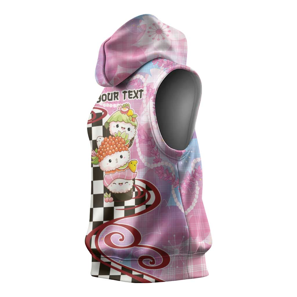 Personalized Japanese Kawaii Sushi Roll Sleeveless Hoodie Wagara Palaka Pattern LT9 - Polynesian Pride