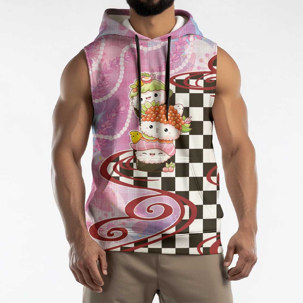 Personalized Japanese Kawaii Sushi Roll Sleeveless Hoodie Wagara Palaka Pattern LT9 - Polynesian Pride