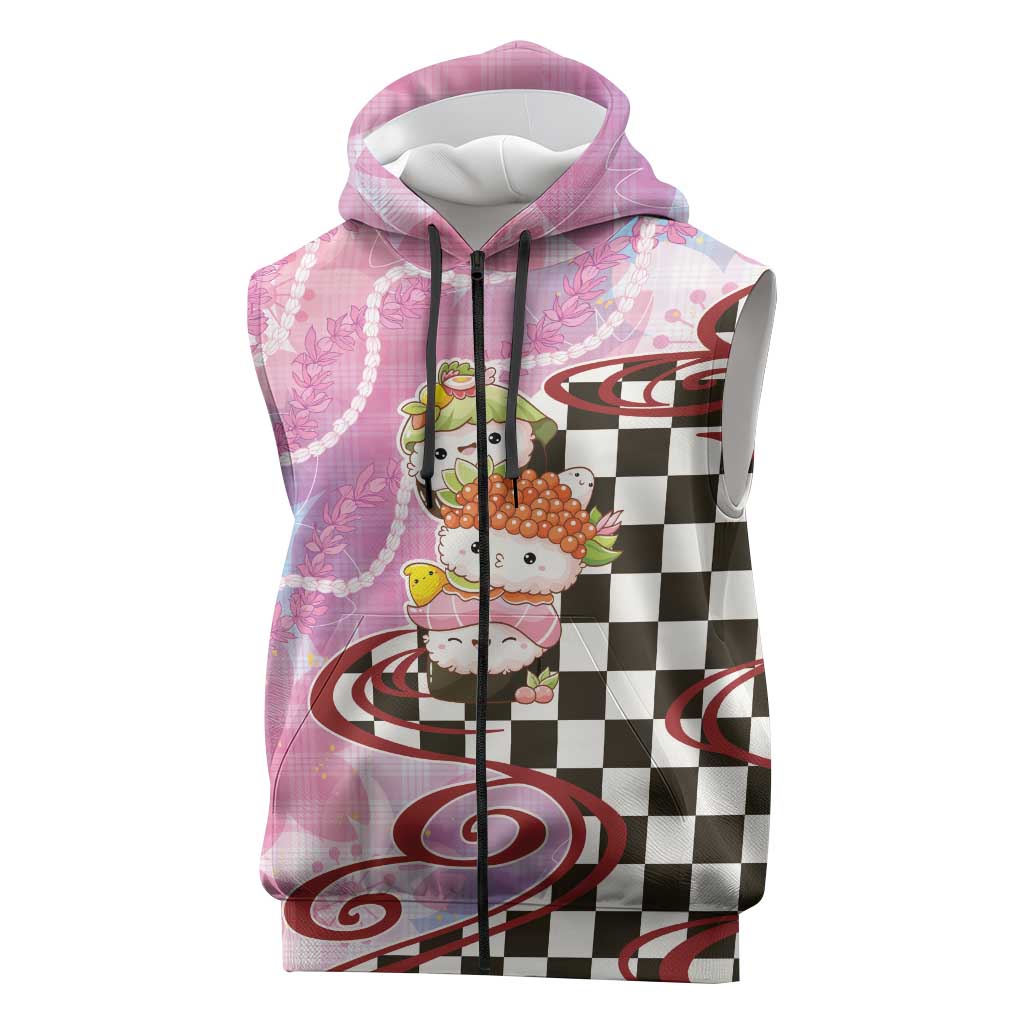 Personalized Japanese Kawaii Sushi Roll Sleeveless Zip Hoodie Wagara Palaka Pattern