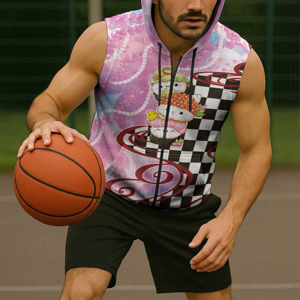 Personalized Japanese Kawaii Sushi Roll Sleeveless Zip Hoodie Wagara Palaka Pattern