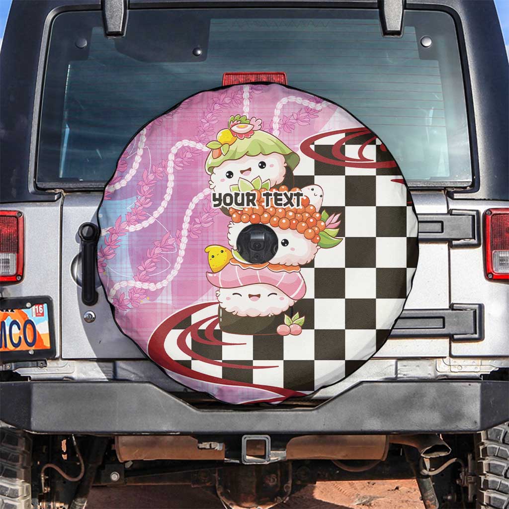 Personalized Japanese Kawaii Sushi Roll Spare Tire Cover Wagara Palaka Pattern LT9 Pink - Polynesian Pride