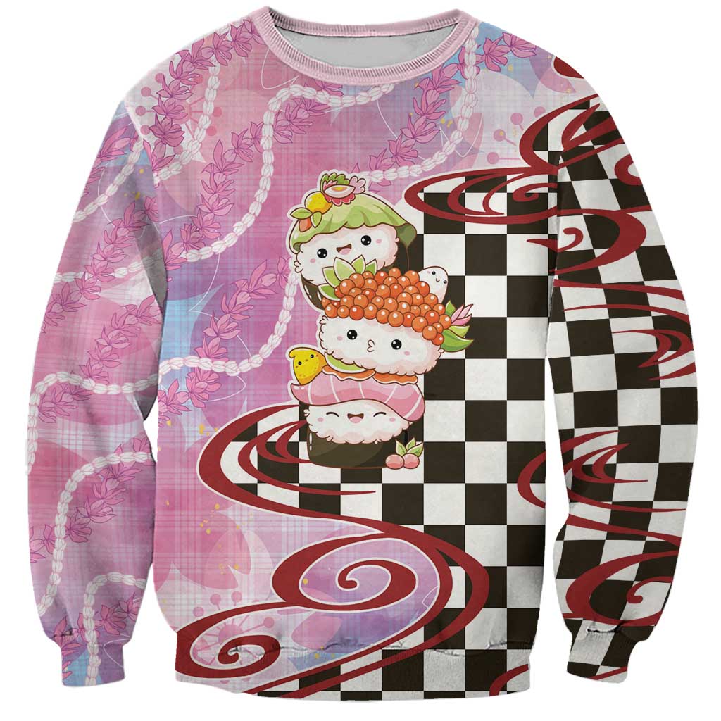 Personalized Japanese Kawaii Sushi Roll Sweatshirt Wagara Palaka Pattern LT9 Unisex Pink - Polynesian Pride