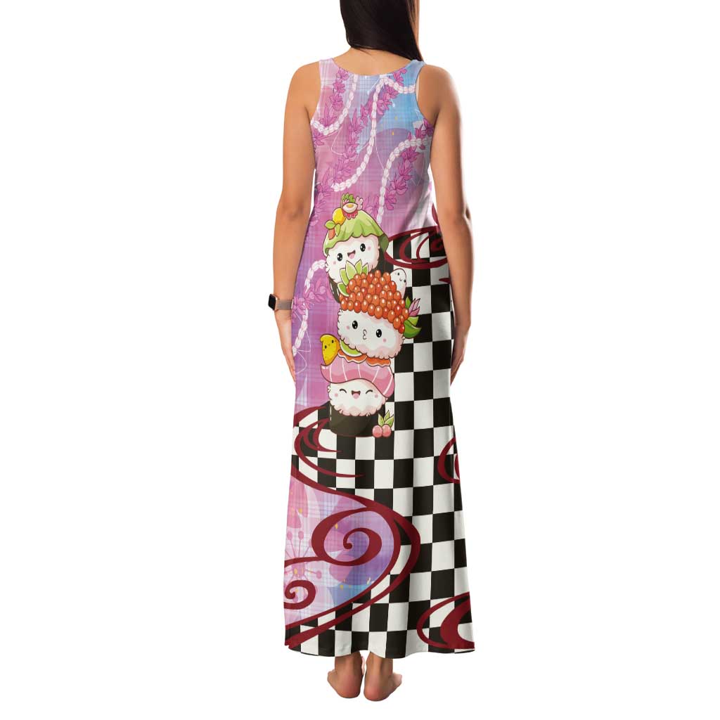 Personalized Japanese Kawaii Sushi Roll Tank Maxi Dress Wagara Palaka Pattern LT9 - Polynesian Pride