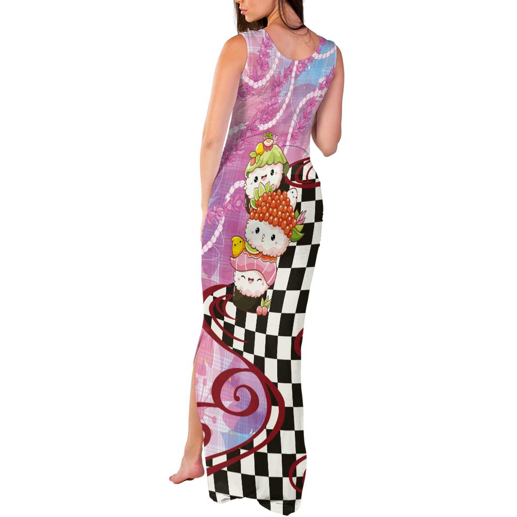 Personalized Japanese Kawaii Sushi Roll Tank Maxi Dress Wagara Palaka Pattern LT9 - Polynesian Pride