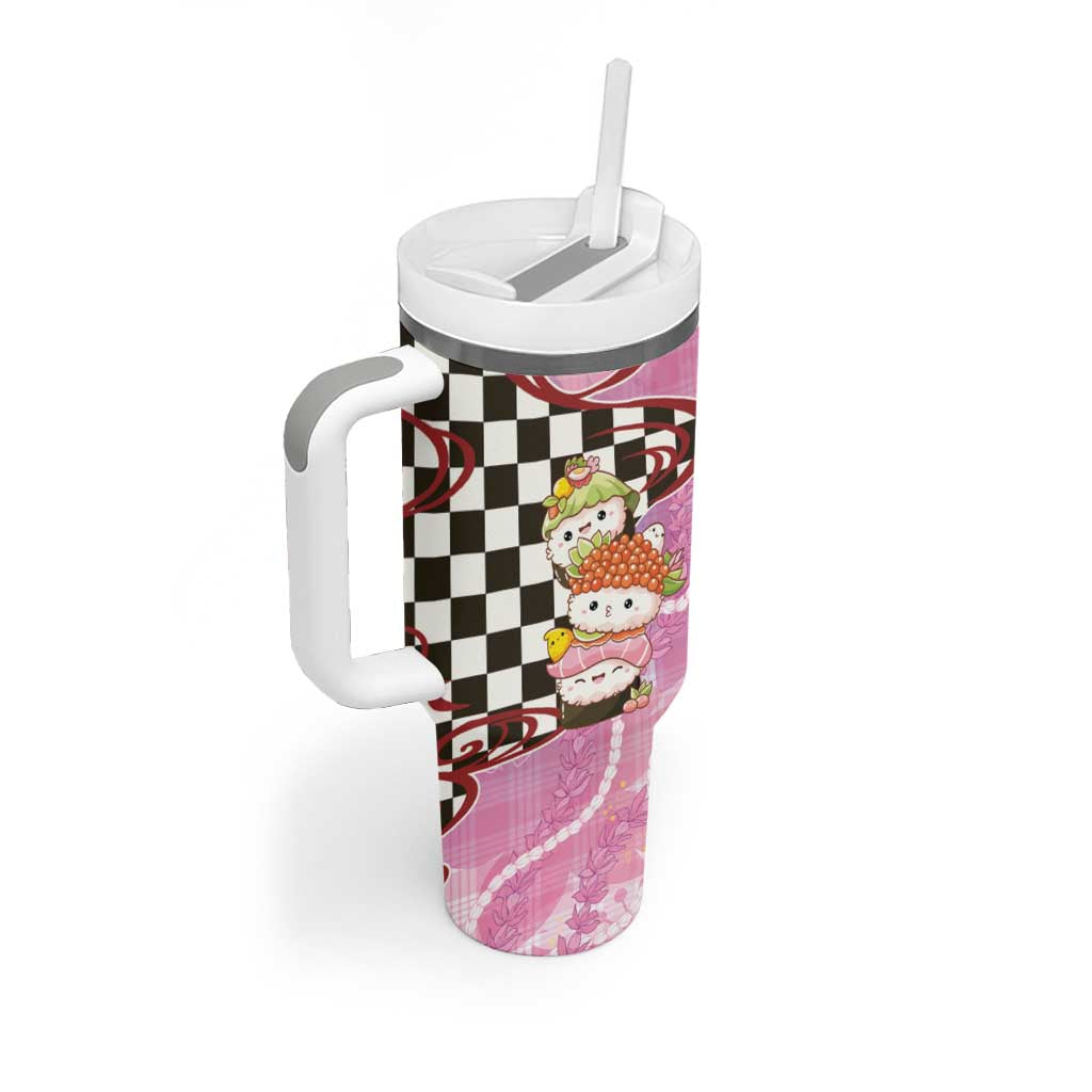Personalized Japanese Kawaii Sushi Roll Tumbler With Handle Wagara Palaka Pattern LT9 - Polynesian Pride