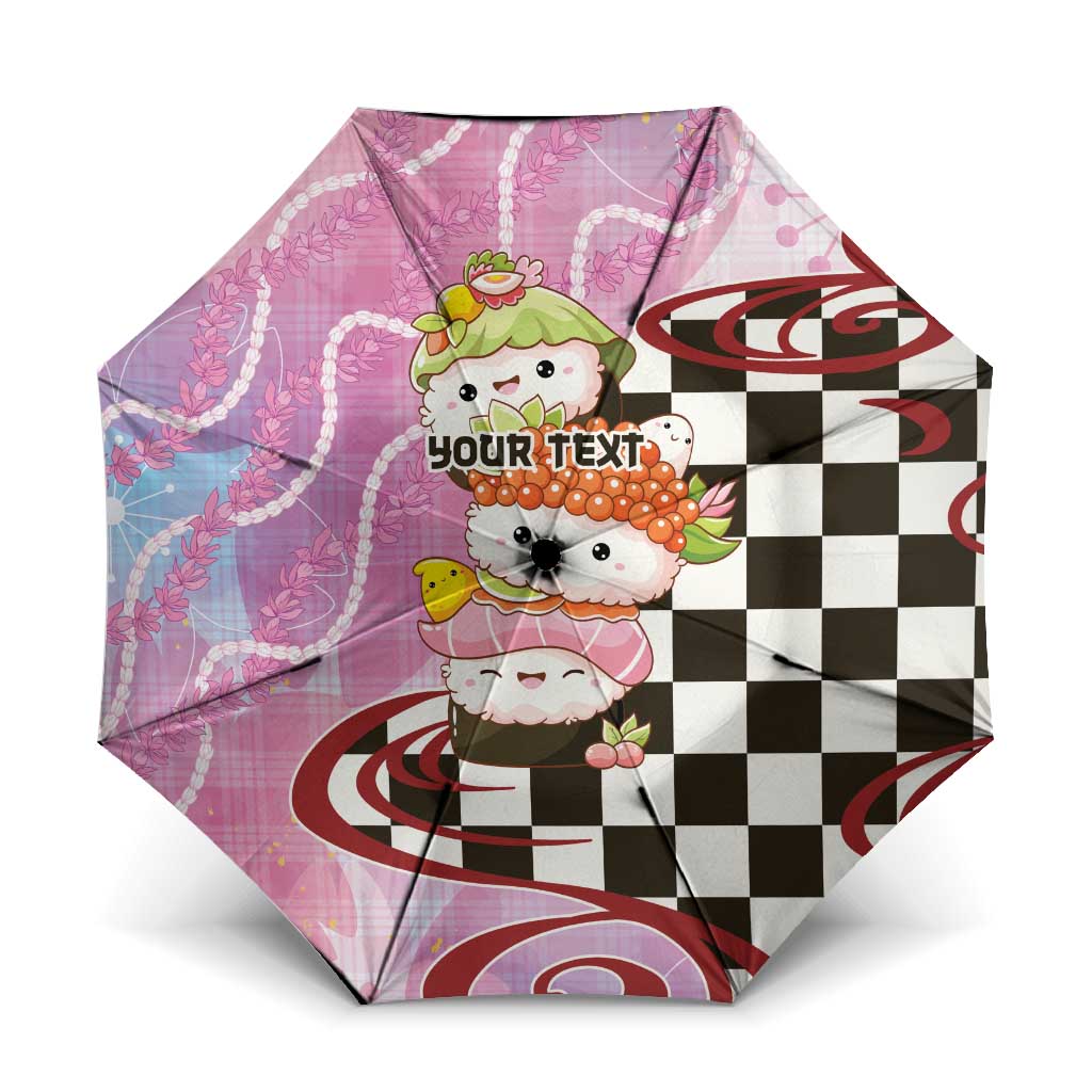 Personalized Japanese Kawaii Sushi Roll Umbrella Wagara Palaka Pattern LT9 One Size Folded 11.42 inch Opened Diameter 37.4 inch Pink - Polynesian Pride
