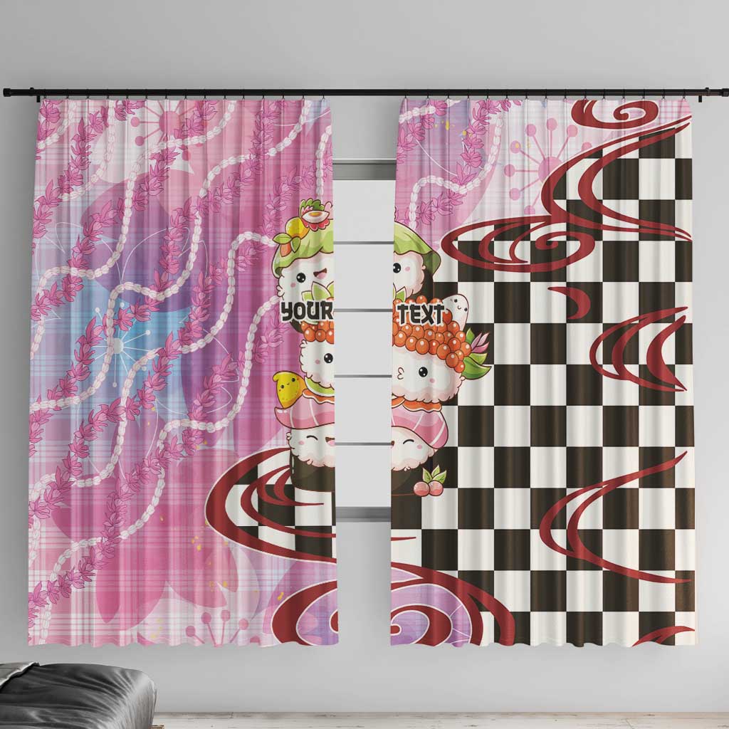 Personalized Japanese Kawaii Sushi Roll Window Curtain Wagara Palaka Pattern LT9 With Hooks Pink - Polynesian Pride