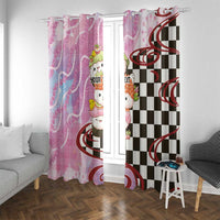 Personalized Japanese Kawaii Sushi Roll Window Curtain Wagara Palaka Pattern LT9 With Grommets Pink - Polynesian Pride