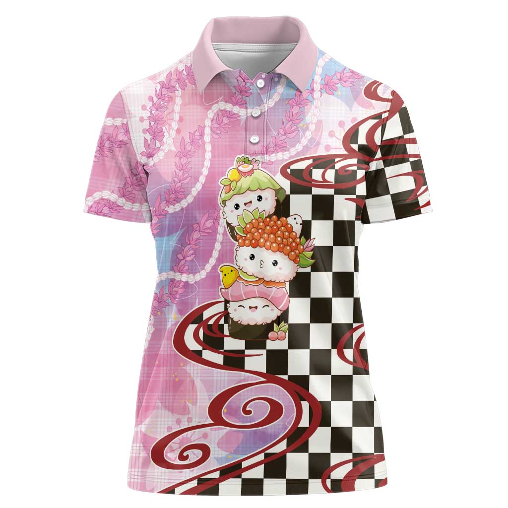 Personalized Japanese Kawaii Sushi Roll Women Polo Shirt Wagara Palaka Pattern LT9 Female Pink - Polynesian Pride