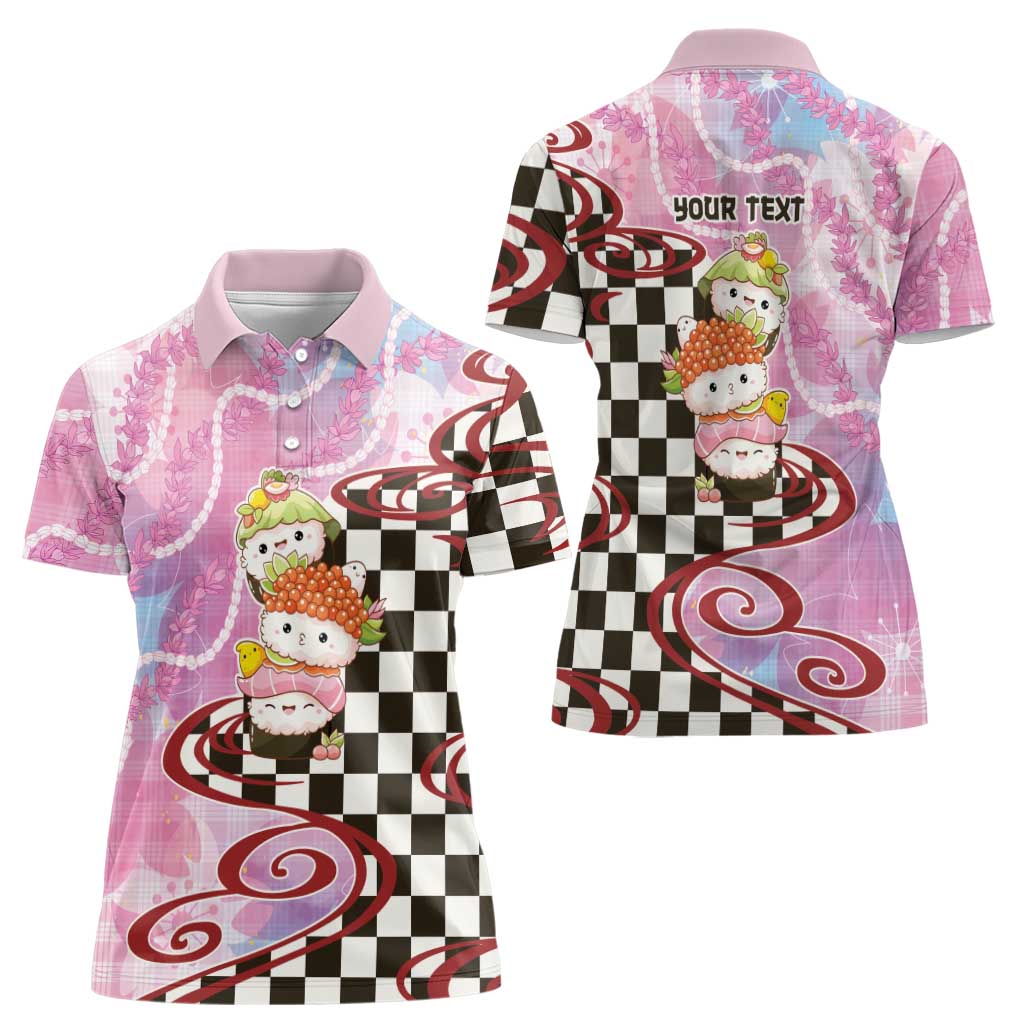 Personalized Japanese Kawaii Sushi Roll Women Polo Shirt Wagara Palaka Pattern LT9 - Polynesian Pride