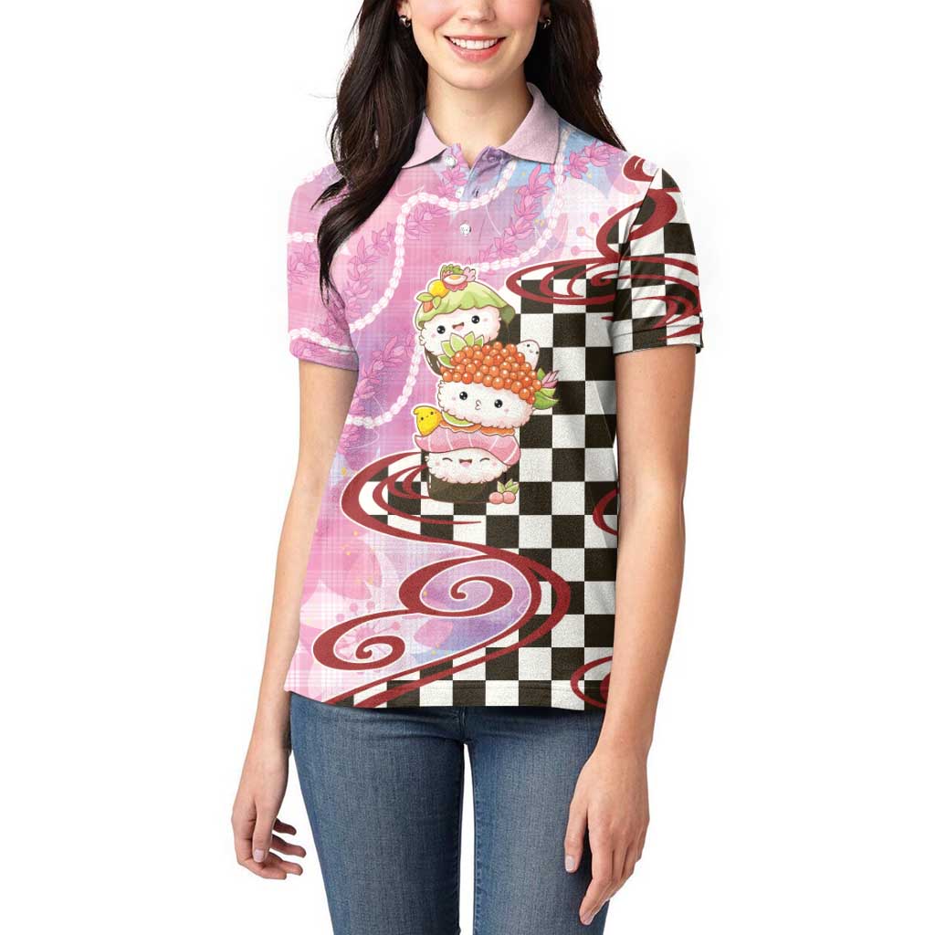 Personalized Japanese Kawaii Sushi Roll Women Polo Shirt Wagara Palaka Pattern LT9 - Polynesian Pride