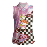 Personalized Japanese Kawaii Sushi Roll Women Sleeveless Polo Shirt Wagara Palaka Pattern LT9 Female Pink - Polynesian Pride