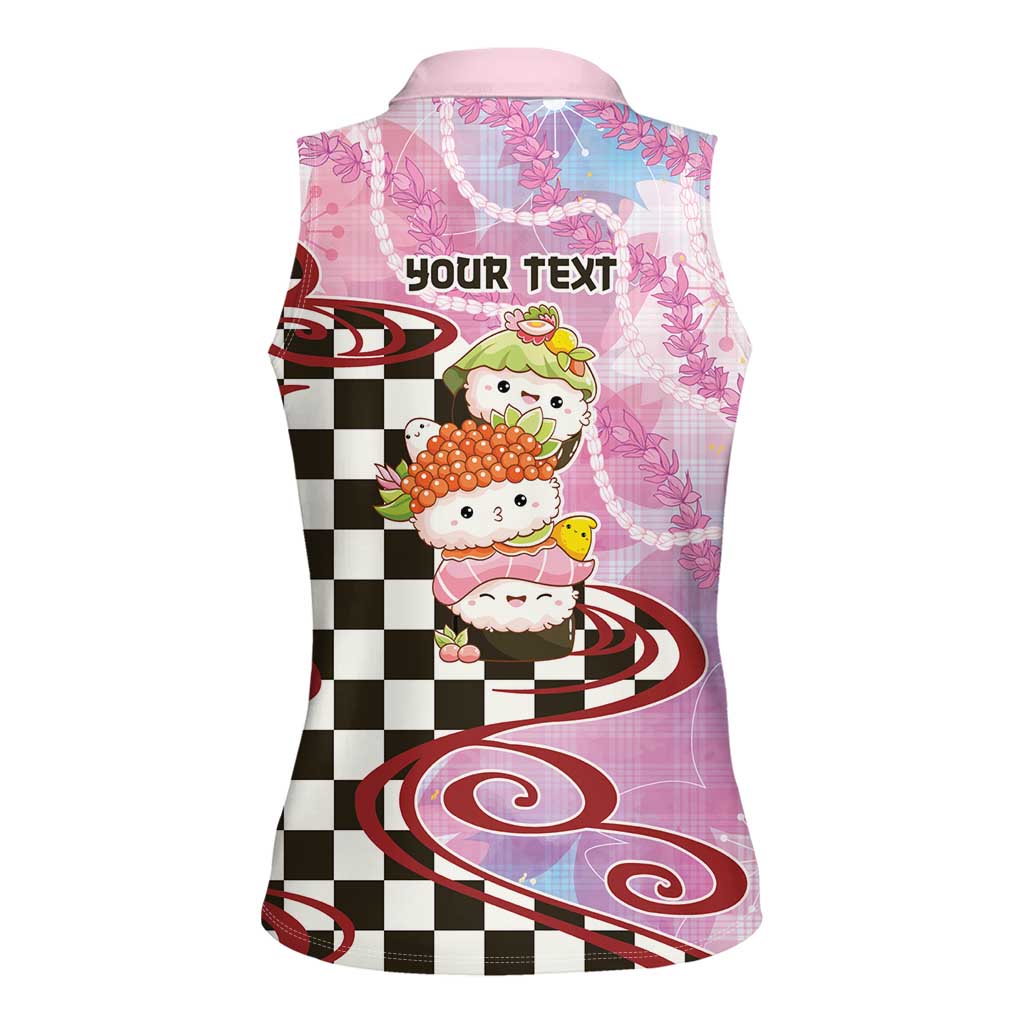 Personalized Japanese Kawaii Sushi Roll Women Sleeveless Polo Shirt Wagara Palaka Pattern LT9 - Polynesian Pride