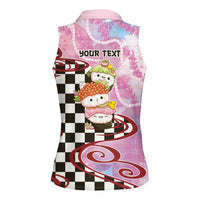 Personalized Japanese Kawaii Sushi Roll Women Sleeveless Polo Shirt Wagara Palaka Pattern LT9 - Polynesian Pride