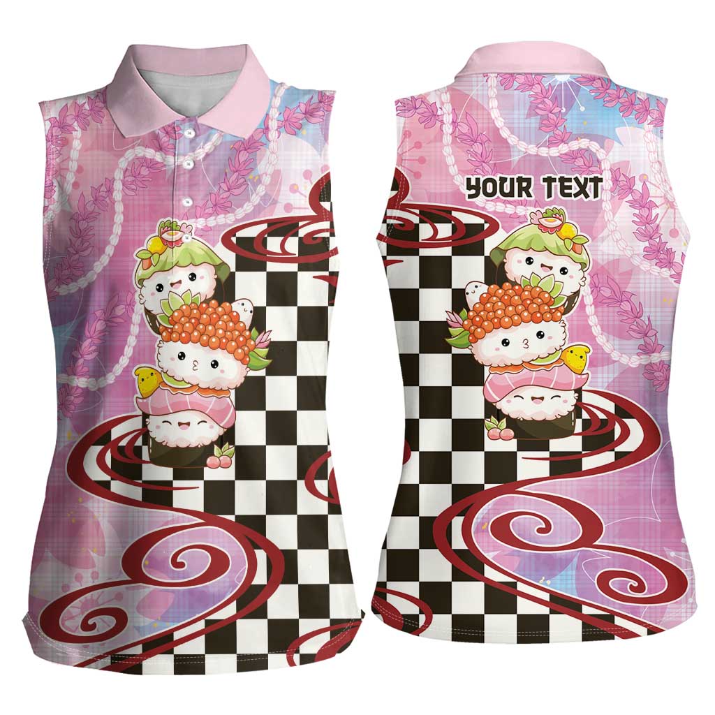 Personalized Japanese Kawaii Sushi Roll Women Sleeveless Polo Shirt Wagara Palaka Pattern LT9 - Polynesian Pride