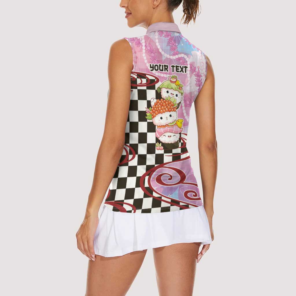 Personalized Japanese Kawaii Sushi Roll Women Sleeveless Polo Shirt Wagara Palaka Pattern LT9 - Polynesian Pride