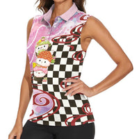 Personalized Japanese Kawaii Sushi Roll Women Sleeveless Polo Shirt Wagara Palaka Pattern LT9 - Polynesian Pride
