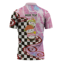 Personalized Japanese Kawaii Sushi Roll Zipper Polo Shirt Wagara Palaka Pattern LT9 - Polynesian Pride