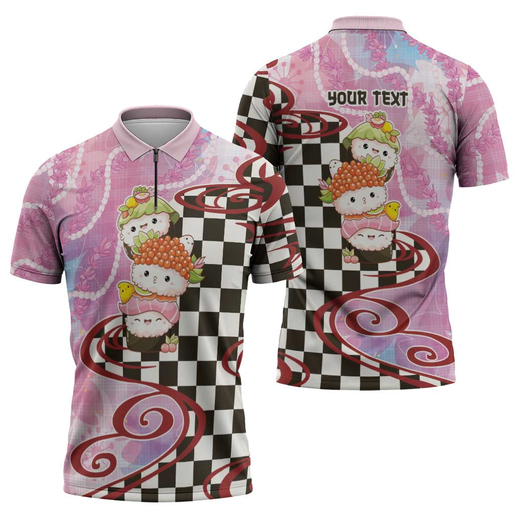 Personalized Japanese Kawaii Sushi Roll Zipper Polo Shirt Wagara Palaka Pattern LT9 - Polynesian Pride