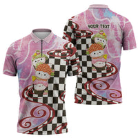 Personalized Japanese Kawaii Sushi Roll Zipper Polo Shirt Wagara Palaka Pattern LT9 - Polynesian Pride