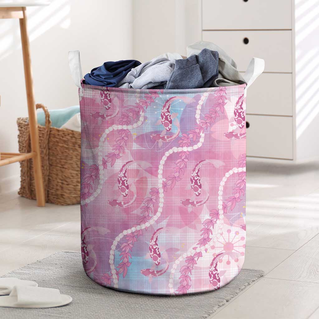 Japanese Koi Fish Laundry Basket Pink Wagara Palaka Honohono Pikake Lei LT9 Pink - Polynesian Pride