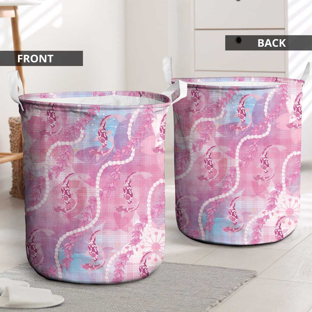 Japanese Koi Fish Laundry Basket Pink Wagara Palaka Honohono Pikake Lei LT9 - Polynesian Pride