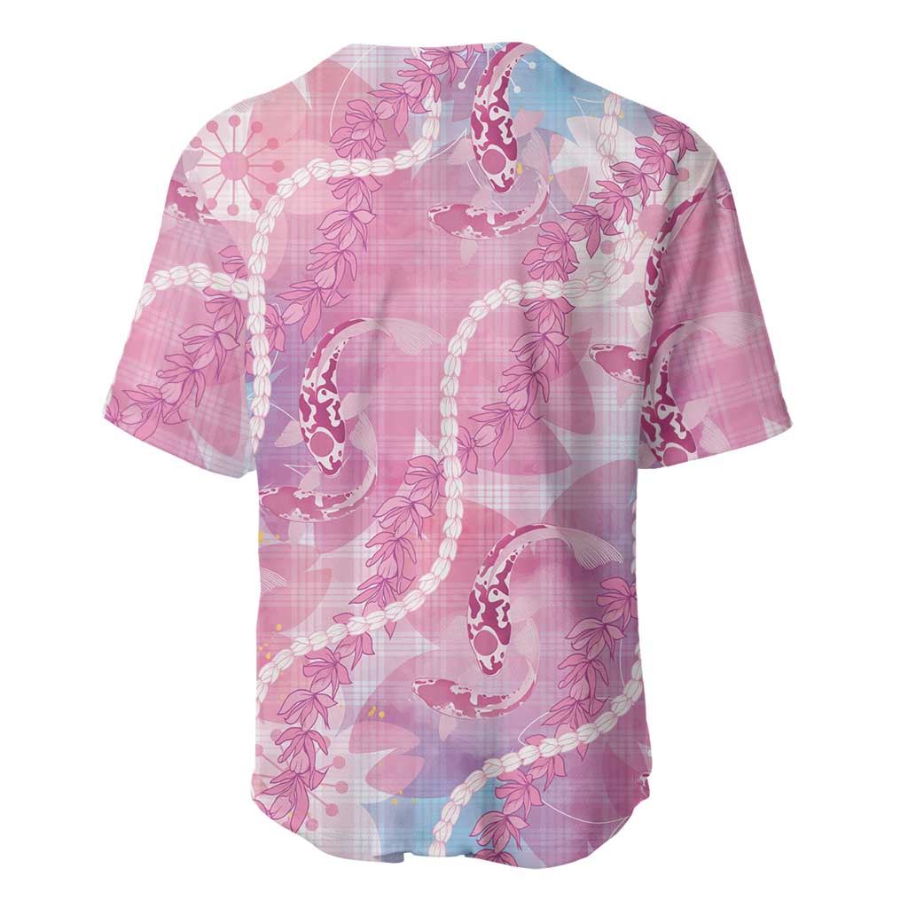 Japanese Koi Fish Baseball Jersey Pink Wagara Palaka Honohono Pikake Lei LT9 - Polynesian Pride