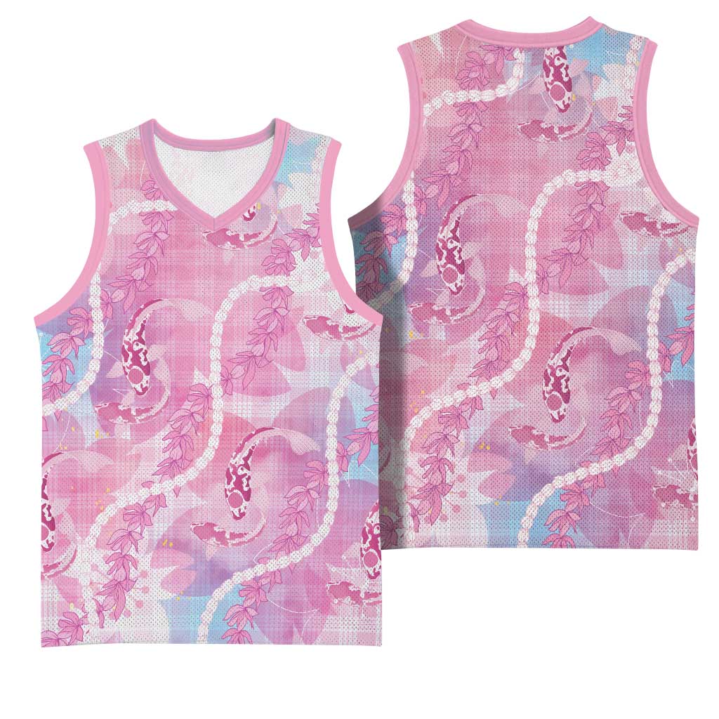 Japanese Koi Fish Basketball Jersey Pink Wagara Palaka Honohono Pikake Lei LT9 - Polynesian Pride