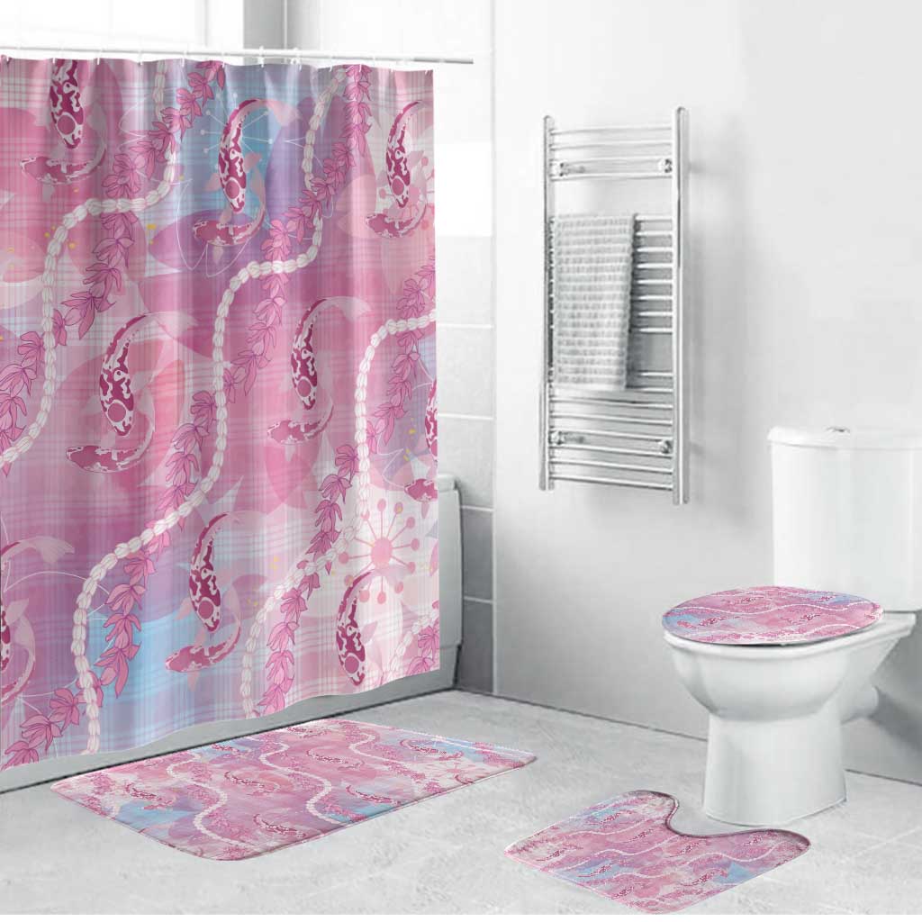 Japanese Koi Fish Bathroom Set Pink Wagara Palaka Honohono Pikake Lei LT9 Bathroom Set (4 pcs) Pink - Polynesian Pride