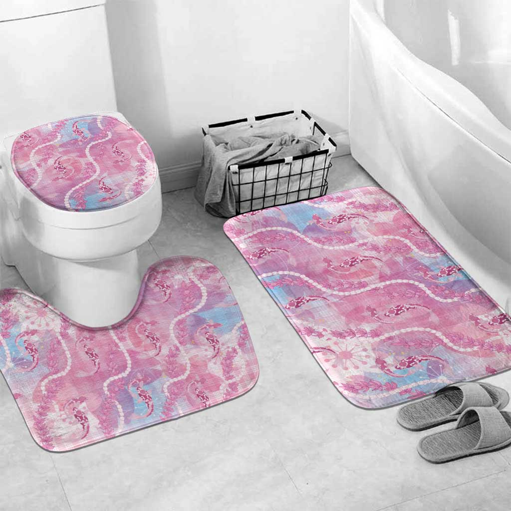 Japanese Koi Fish Bathroom Set Pink Wagara Palaka Honohono Pikake Lei LT9 Mat Set Only (3 pcs) One Size Pink - Polynesian Pride