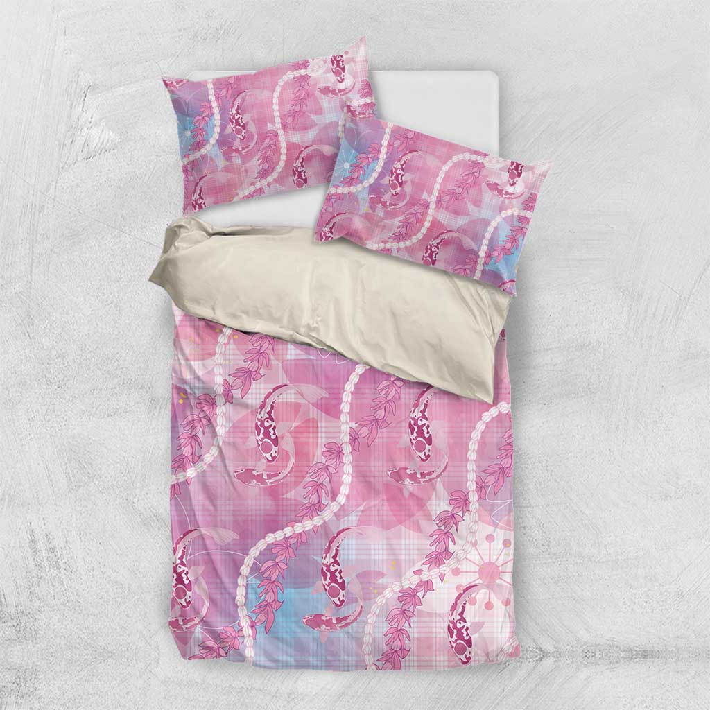 Japanese Koi Fish Bedding Set Pink Wagara Palaka Honohono Pikake Lei LT9 US Twin 172cm x 218cm Pink - Polynesian Pride
