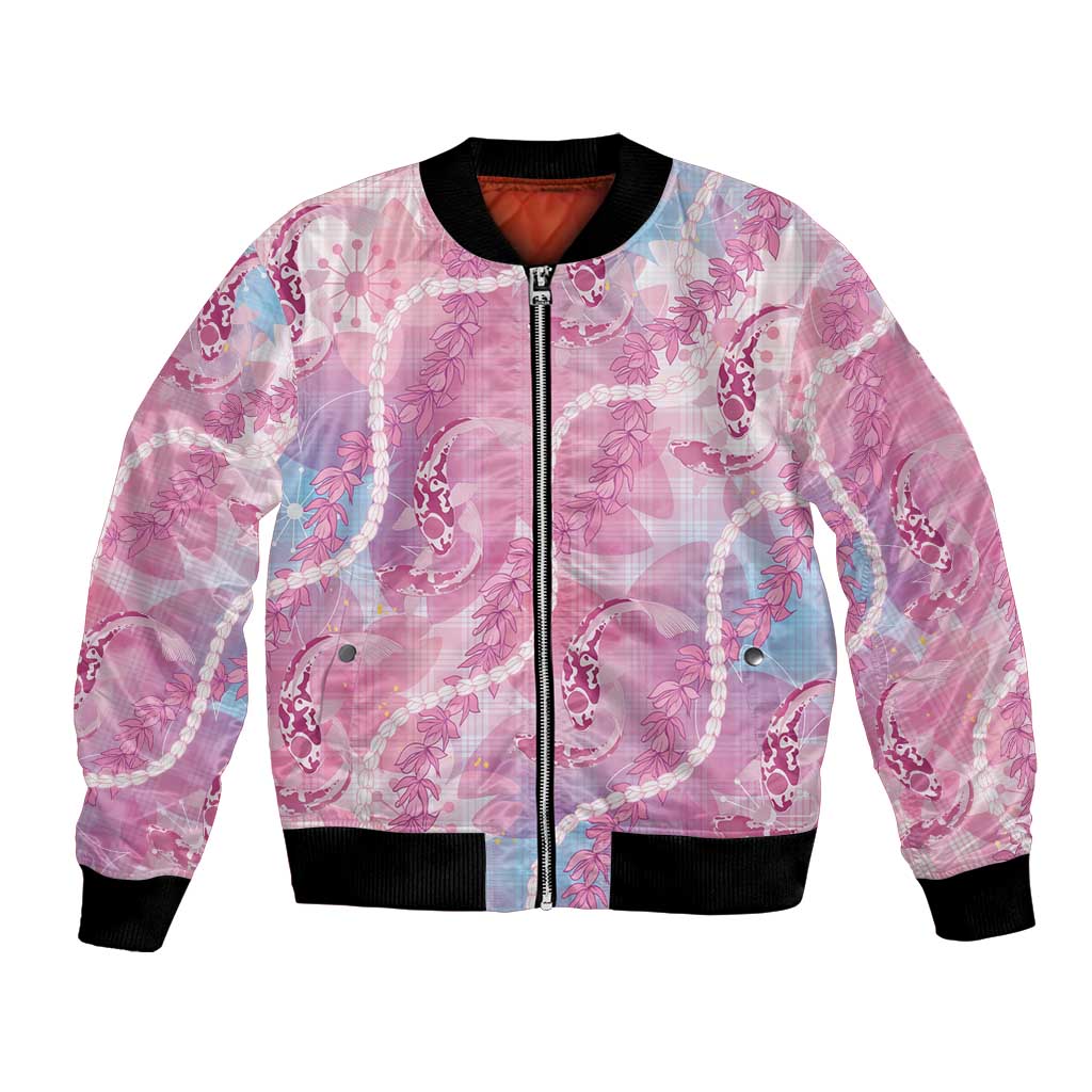 Japanese Koi Fish Bomber Jacket Pink Wagara Palaka Honohono Pikake Lei LT9 Unisex Pink - Polynesian Pride