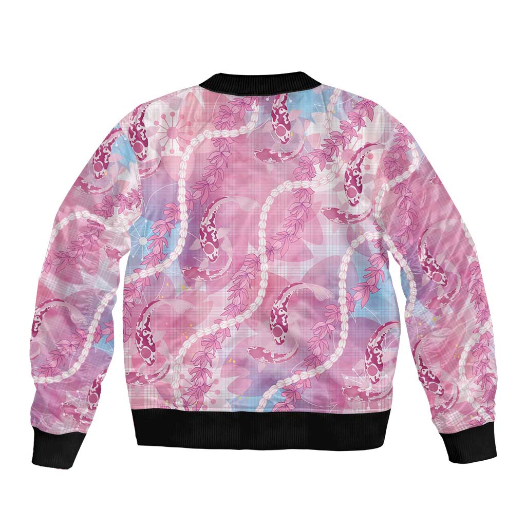 Japanese Koi Fish Bomber Jacket Pink Wagara Palaka Honohono Pikake Lei