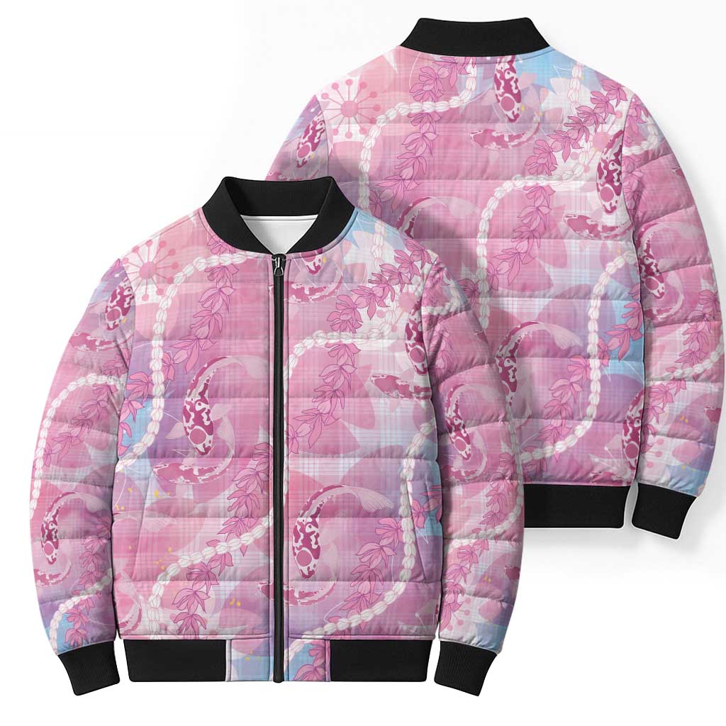 Japanese Koi Fish Bomber Puffer Jacket Pink Wagara Palaka Honohono Pikake Lei
