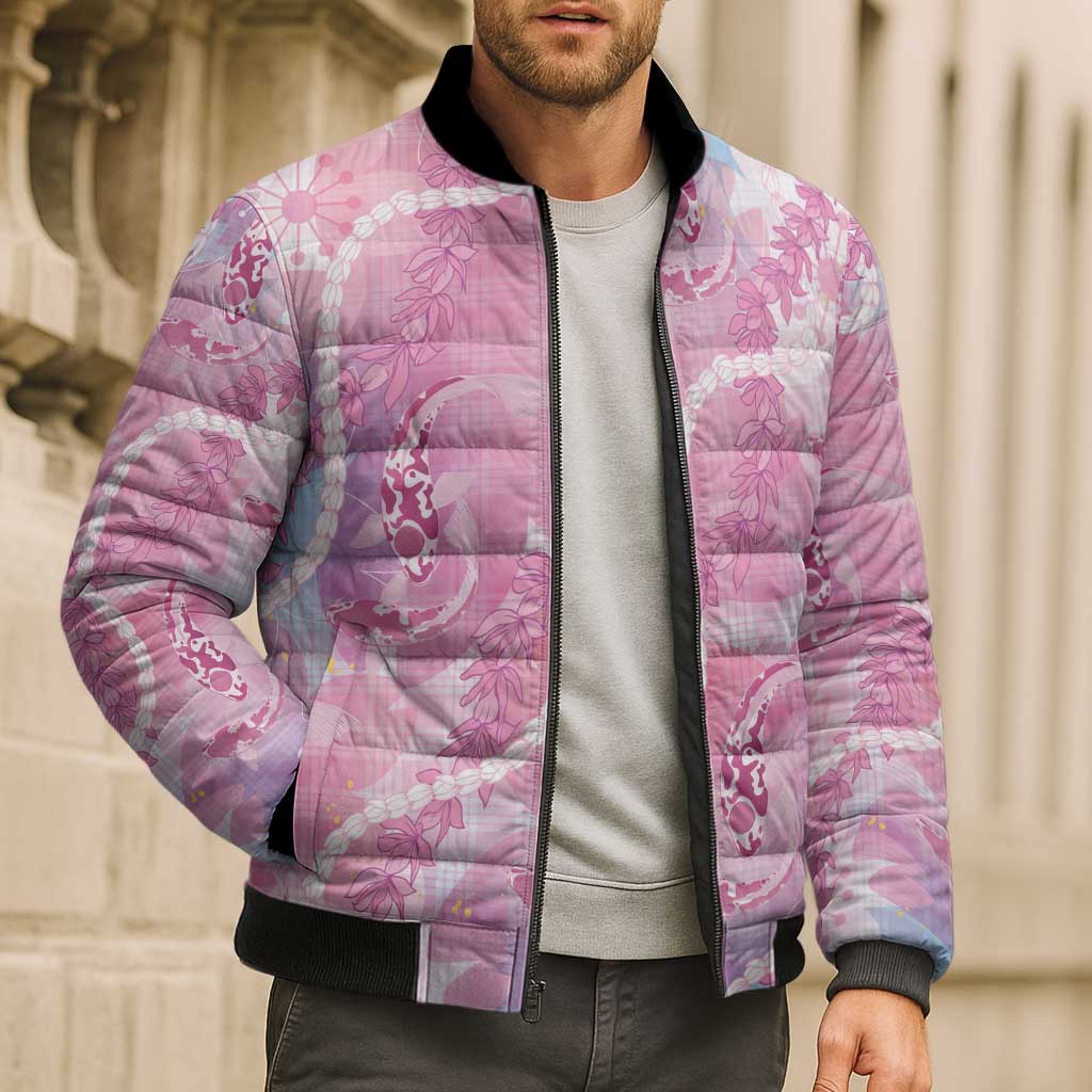 Japanese Koi Fish Bomber Puffer Jacket Pink Wagara Palaka Honohono Pikake Lei
