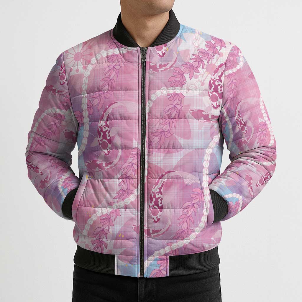 Japanese Koi Fish Bomber Puffer Jacket Pink Wagara Palaka Honohono Pikake Lei