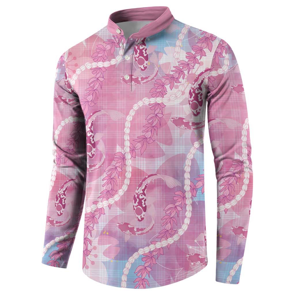 Japanese Koi Fish Button Sweatshirt Pink Wagara Palaka Honohono Pikake Lei LT9 - Polynesian Pride