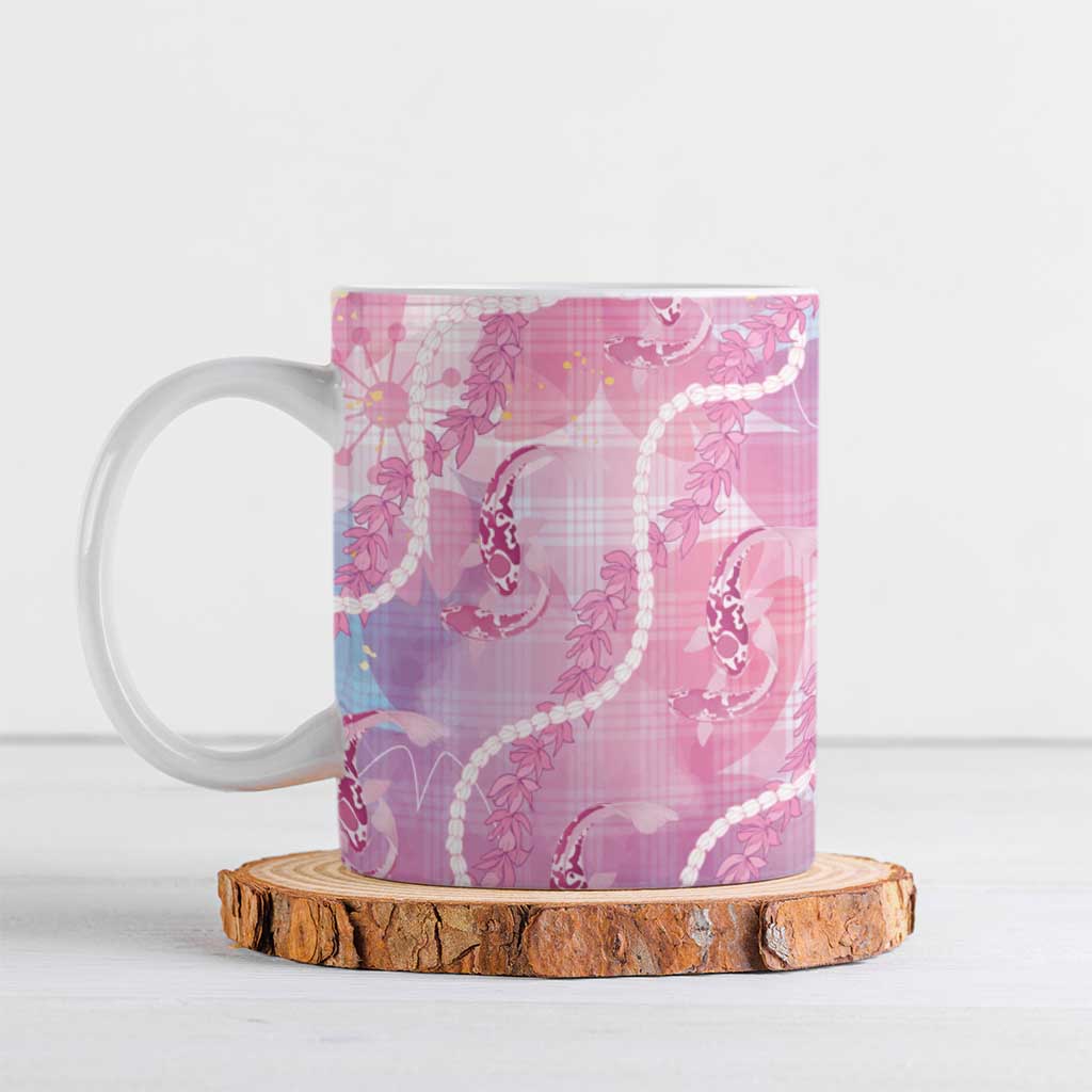 Japanese Koi Fish Ceramic Mug Pink Wagara Palaka Honohono Pikake Lei LT9 Pink - Polynesian Pride