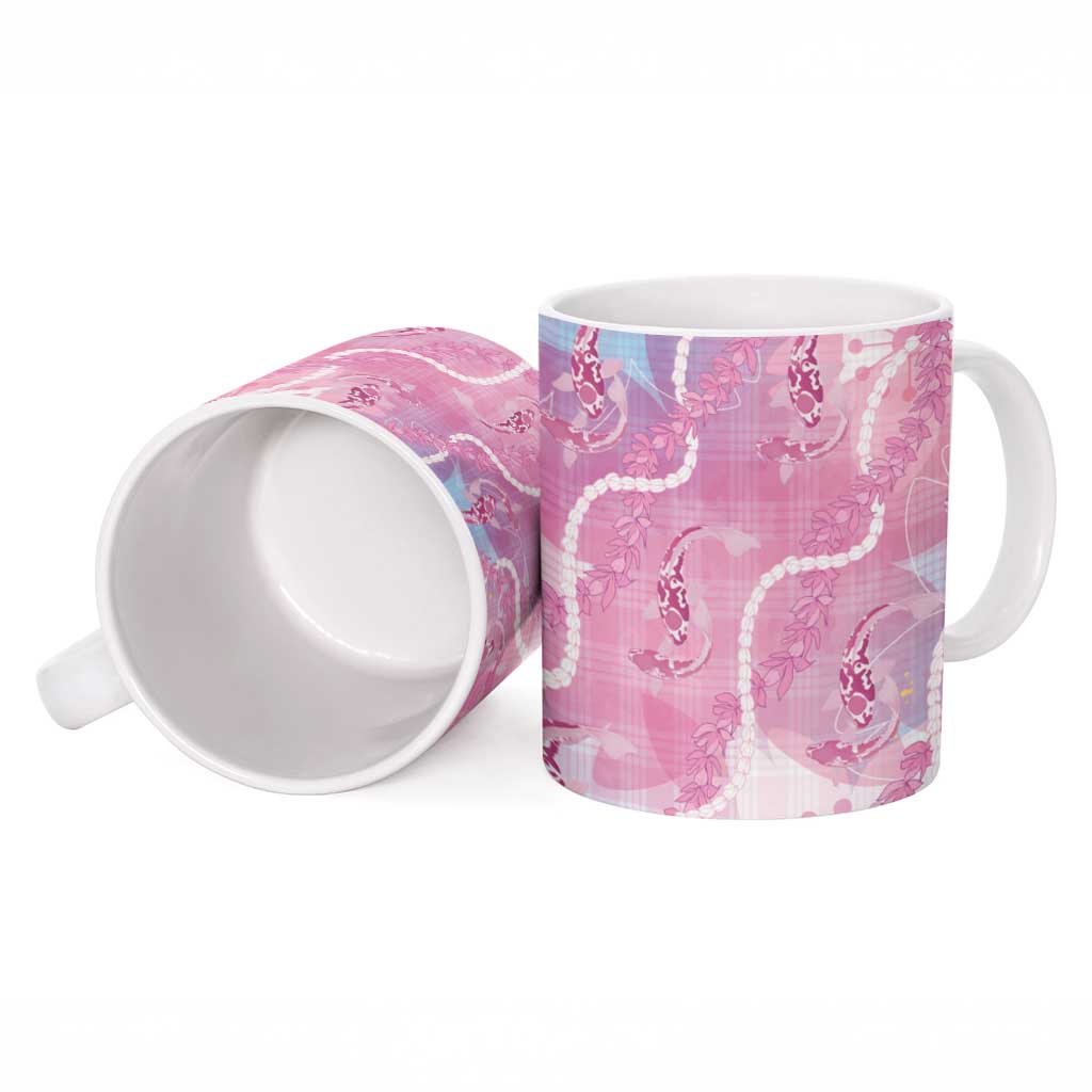 Japanese Koi Fish Ceramic Mug Pink Wagara Palaka Honohono Pikake Lei LT9 - Polynesian Pride
