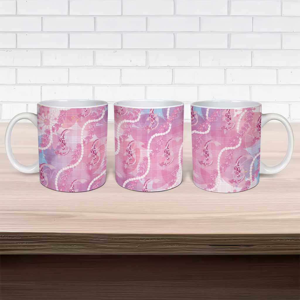 Japanese Koi Fish Ceramic Mug Pink Wagara Palaka Honohono Pikake Lei LT9 - Polynesian Pride