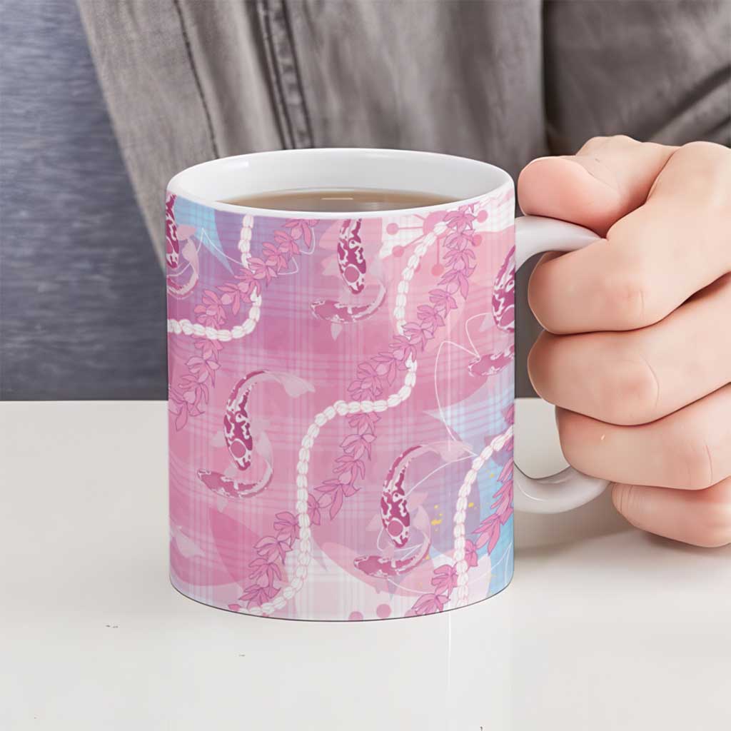 Japanese Koi Fish Ceramic Mug Pink Wagara Palaka Honohono Pikake Lei LT9 - Polynesian Pride